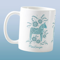 Swedish Dala Horse Teal Personalized Coffee Mug