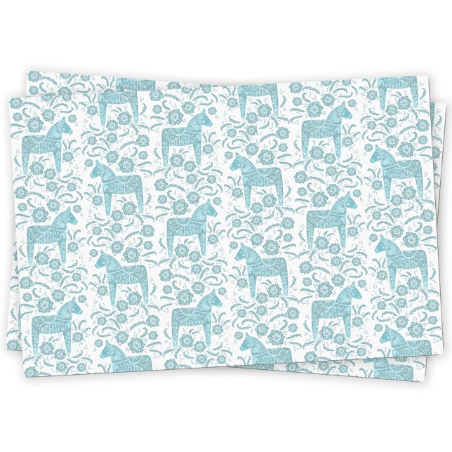 Swedish Dala Horse Tissue Paper (Swedish Dala horse teal green and white pattern tissue paper)