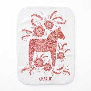 Swedish Dala Horse Traditional Custom Name Baby Burp Cloth