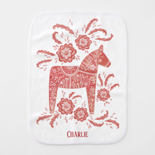 Swedish Dala Horse Traditional Custom Name Baby Burp Cloth