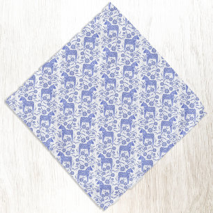 Swedish Dala Horse Traditional Folk Art Blue Bandana