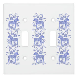 Swedish Dala Horse Traditional Folk Art Blue Light Switch Cover