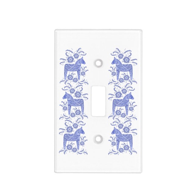 Swedish Dala Horse Traditional Folk Art Blue Light Switch Cover (Front)