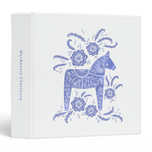 Swedish Dala Horse Traditional Folk Art Blue White 3 Ring Binder