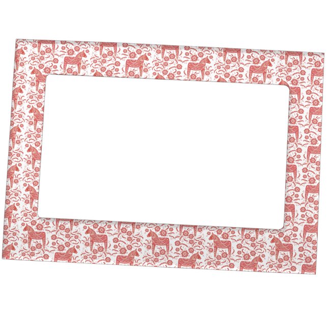 Swedish Dala Horse Traditional Folk Art Pattern Magnetic Frame (Red and white Swedish Dala Horse pattern magnetic frame)