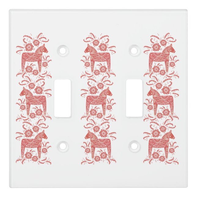 Swedish Dala Horse Traditional Folk Art Red Light Switch Cover (Front)