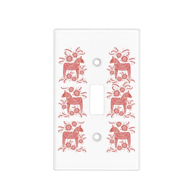 Swedish Dala Horse Traditional Folk Art Red Light Switch Cover (Front)