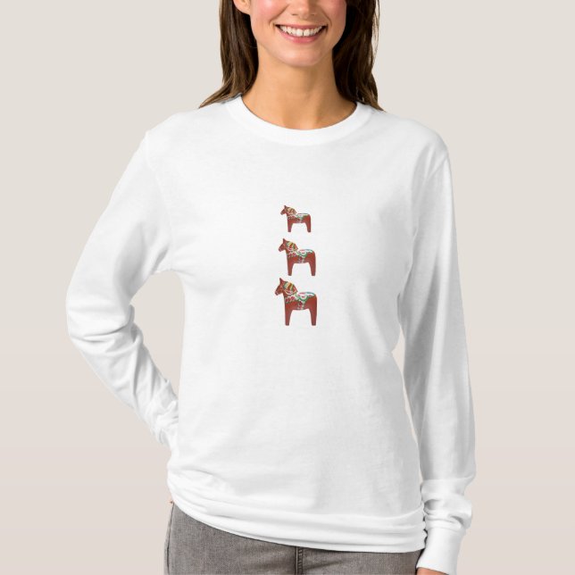 Swedish Dala Horse Trio Scandinavian Folk Art T-Shirt (Front)