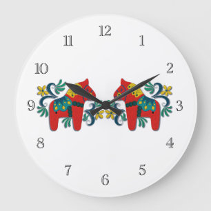 Swedish Dala Horse Twins Large Clock