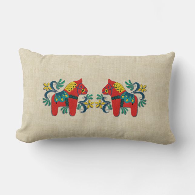 Swedish Dala Horse Twins Lumbar Pillow (Front)