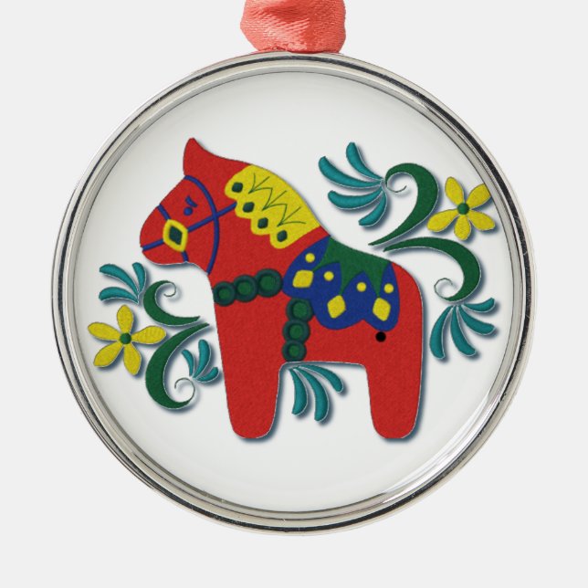 Swedish Dala Horse Whimsical Metal Ornament (Front)