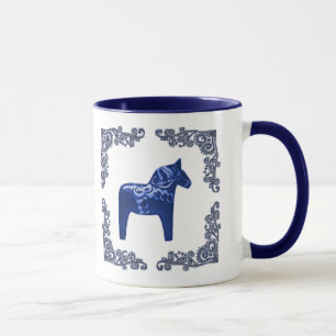Swedish Dala Horse with Blue Delft Scroll Mug