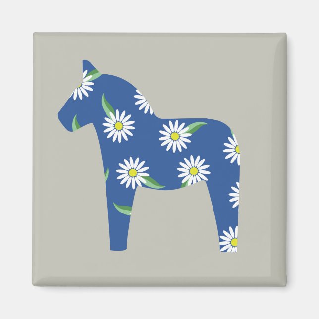 Swedish dala horse with daisys magnet (Front)