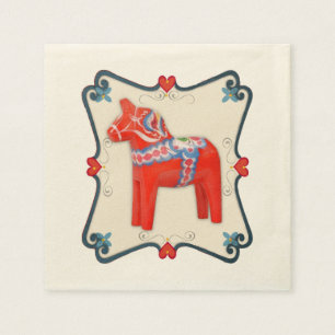Swedish Dala Horse with Heart Scallop Frame Paper Napkins