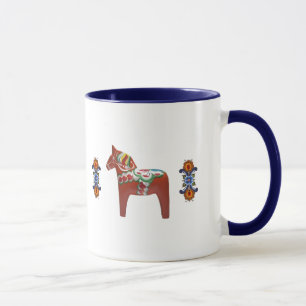 Swedish Dala Horse with Norwegian Rosemaling Mug