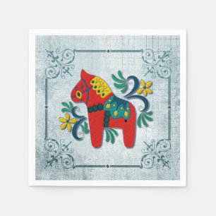 Swedish Dala Horse with Norwegian Rosemaling Paper Napkins
