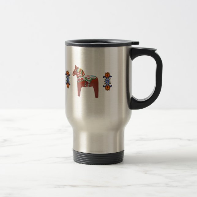 Swedish Dala Horse with Norwegian Rosemaling Travel Mug (Right)