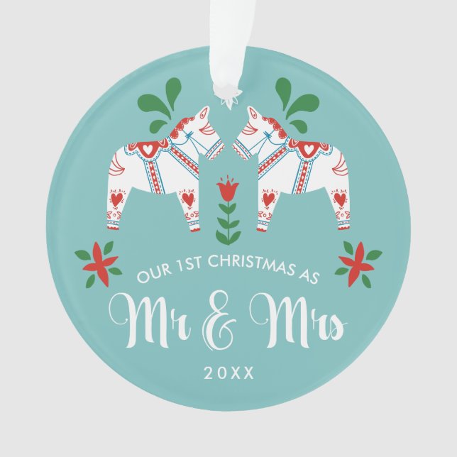 Swedish Dala Horses 1st Christmas Mr & Mrs Ornament (Front)