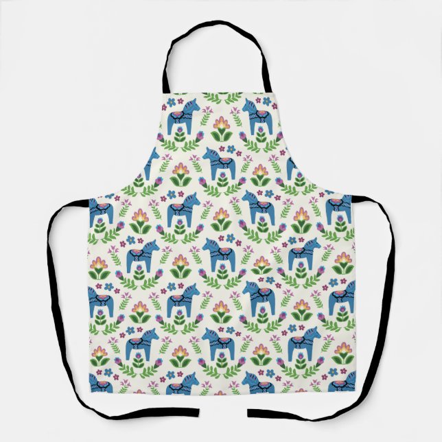 Swedish Dala Horses Blue Apron (Front)