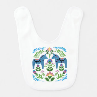 Swedish Dala Horses Blue Baby Bib