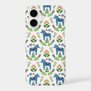 Swedish Dala Horses Blue iPhone 17 Case
