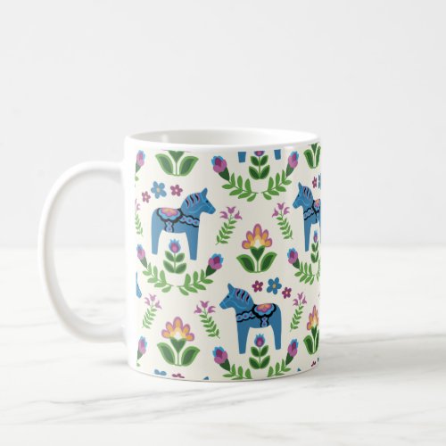 Swedish Dala Horses Blue Coffee Mug