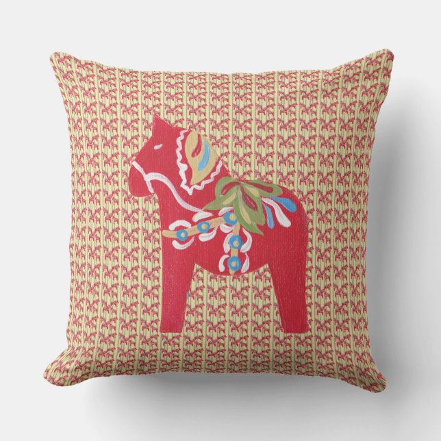 Swedish Dala Horses Outdoor Pillow (Front)