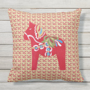 Swedish Dala Horses Outdoor Pillow
