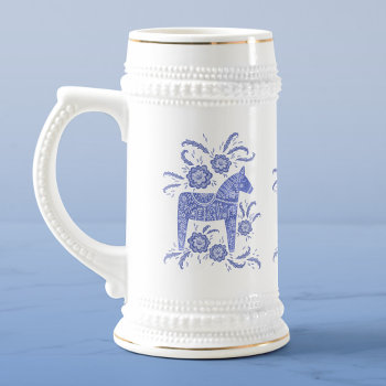 Swedish Dala Horses Periwinkle Blue And White Beer Stein by Squirrell at Zazzle
