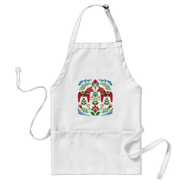 Swedish Dala Horses Red Adult Apron (Front)