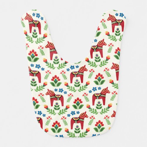 Swedish Dala Horses Red Baby Bib