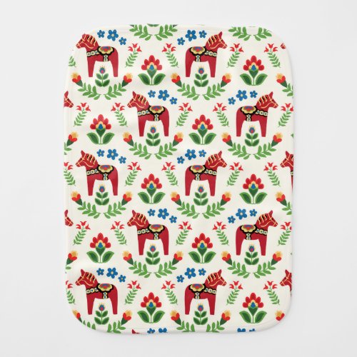 Swedish Dala Horses Red Baby Burp Cloth