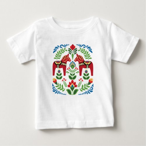 Swedish Dala Horses Red Baby T_Shirt