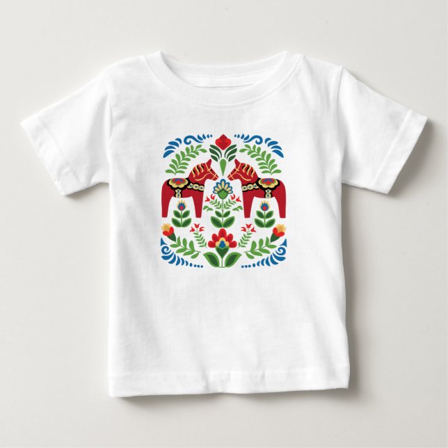 Swedish Dala Horses Red Baby T-Shirt (Front)