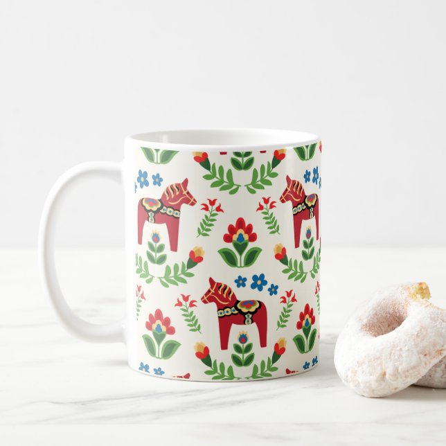 Swedish Dala Horses Red Coffee Mug (With Donut)