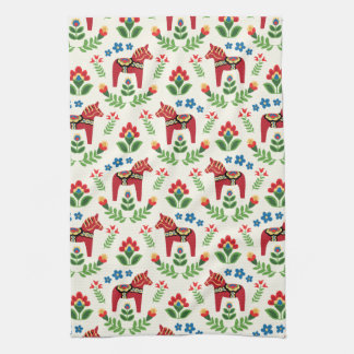 Swedish Dala Horses Red Kitchen Towel