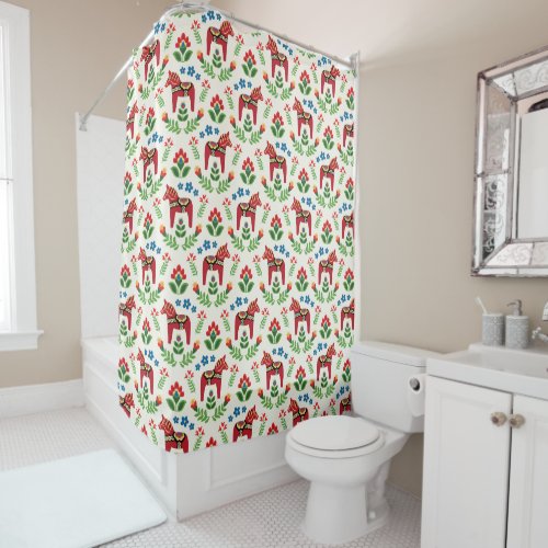 Swedish Dala Horses Red Shower Curtain