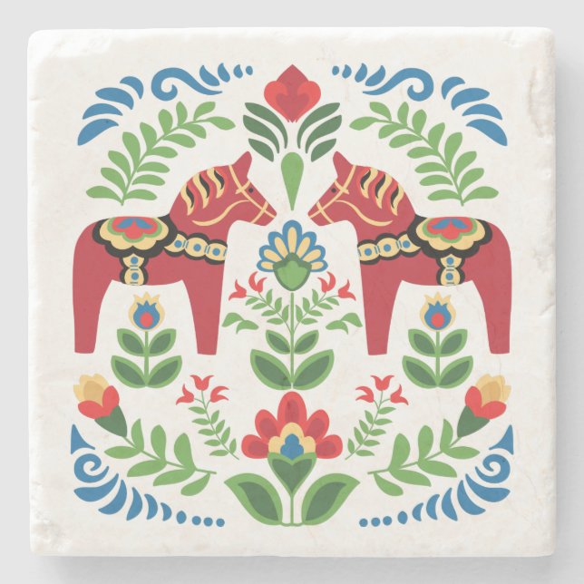 Swedish Dala Horses Red Stone Coaster (Front)