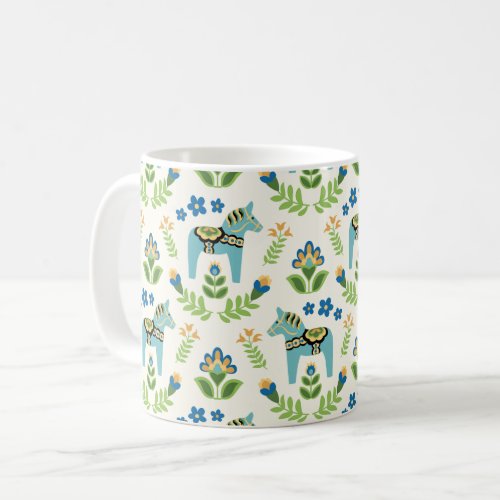 Swedish Dala Horses Teal Coffee Mug