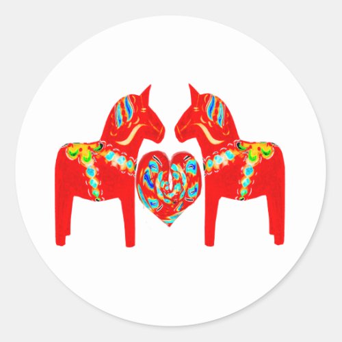 Swedish Dala Horses w Heart Classic Round Sticker