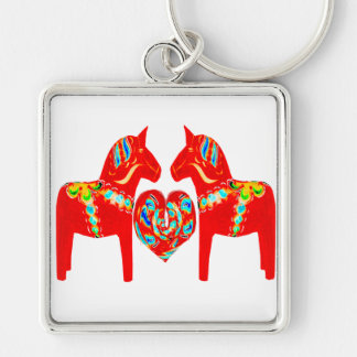 Swedish Dala Horses w Heart Keychain