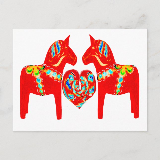 Swedish Dala Horses w Heart Postcard (Front)