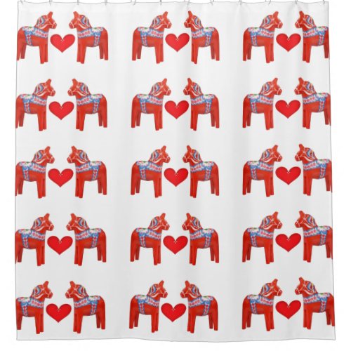 Swedish Dala Horses with Heart Accent Pattern Shower Curtain