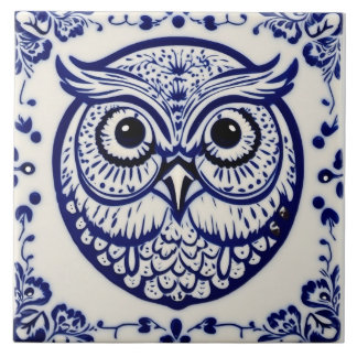 Swedish Dala owl Blue and White nouveau Ceramic Tile