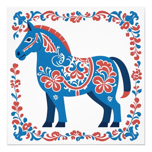 Swedish Dalmålning Dala Horse Folk Art Print (Front)