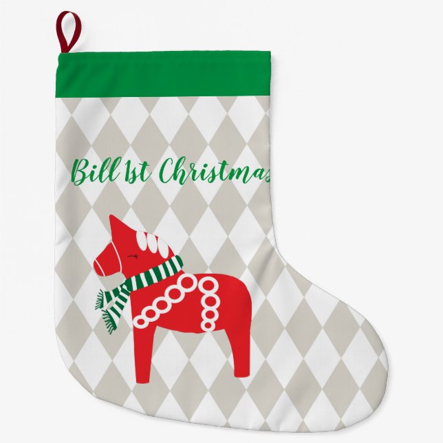 Swedish Darla Horse Personalized  Large Christmas Stocking (Front)