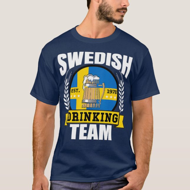 Swedish Drinking Team Funny Sweden Flag Beer T-Shirt (Front)