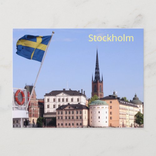 Swedish Flag and Riddarholm Church Stockholm Postcard