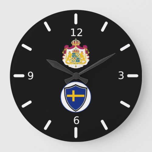 Swedish flag_coat arms large clock