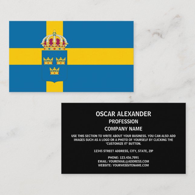 Swedish Flag & Coat of Arms, Flag of Sweden Business Card (Front/Back)